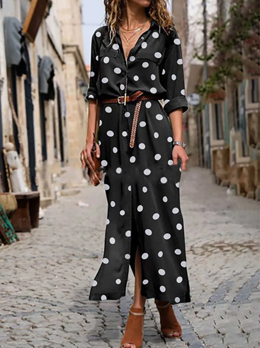 Stunncal Polka Dot Maxi Shirt Dress