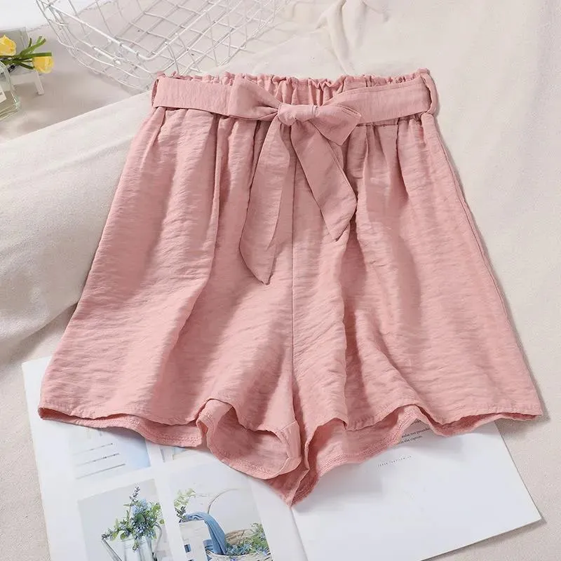 Suit Women Summer Square Collar Bubble Sleeve Short Sleeve Top Elastic High Waist Wide Leg Shorts Two-piece Suit Ladies Casual Suit Shirt   Shorts