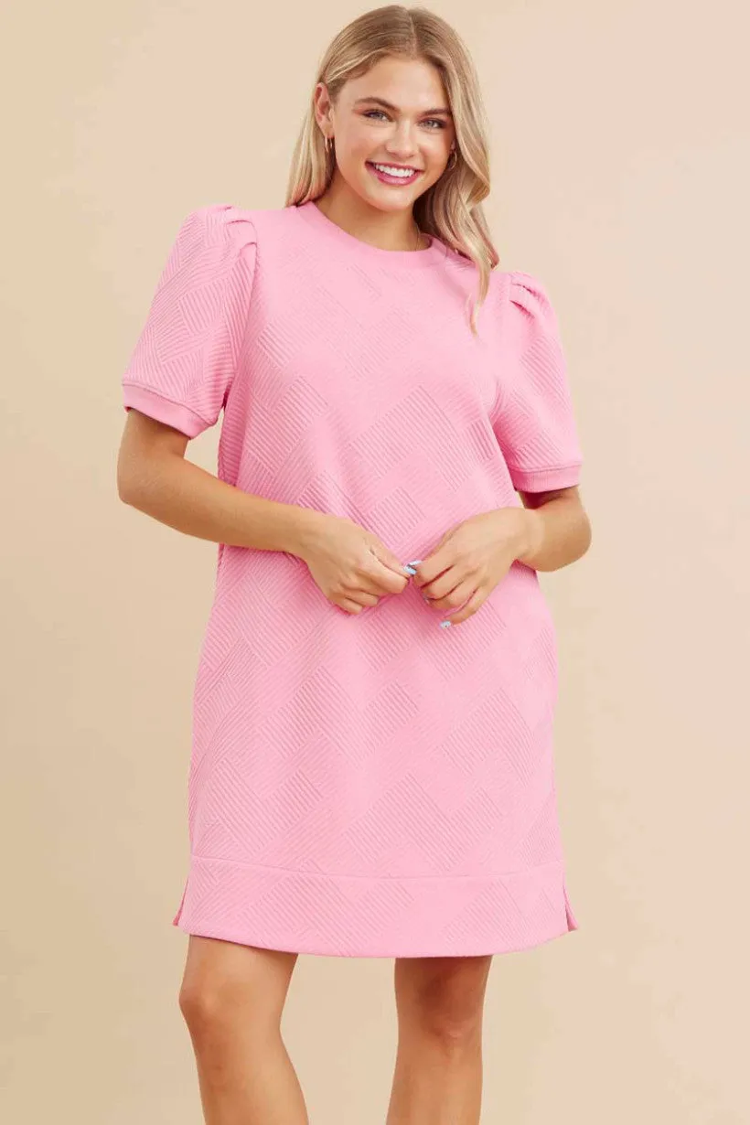 Textured Dress W/U-Neck, Side Pockets
