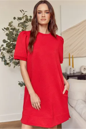 Textured Dress W/U-Neck, Side Pockets