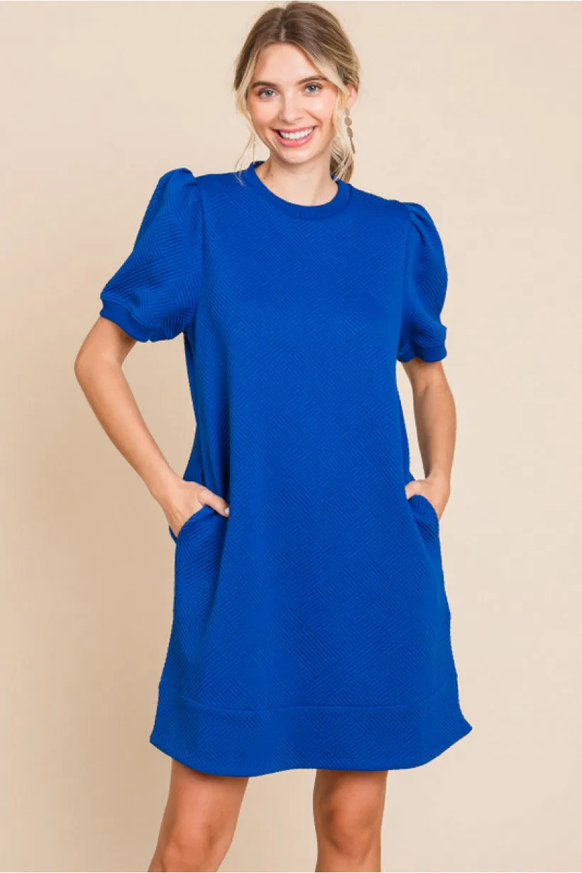 Textured Dress W/U-Neck, Side Pockets