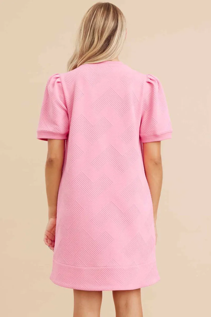 Textured Dress W/U-Neck, Side Pockets
