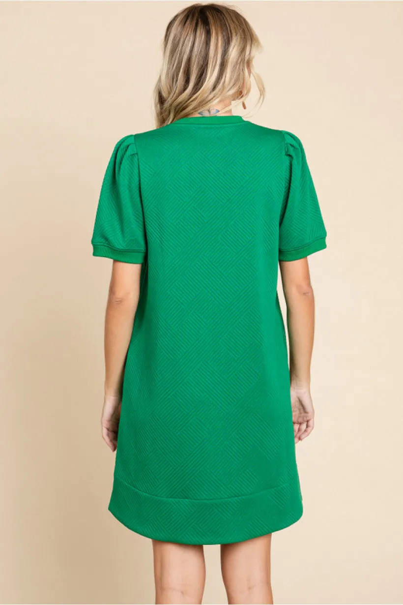 Textured Dress W/U-Neck, Side Pockets