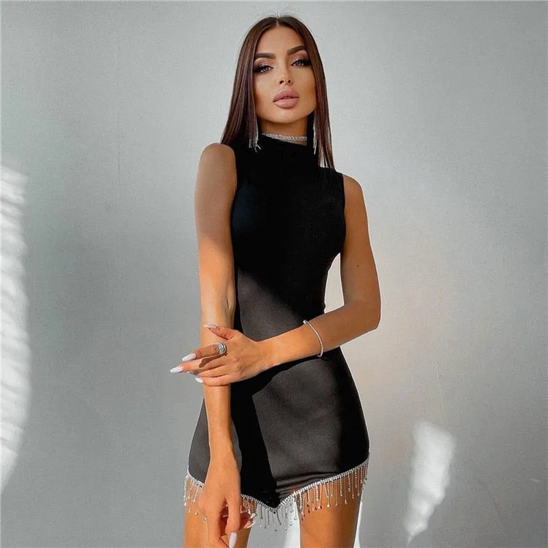 Thanksgiving Day Gift New  Tank Strap Middle Neck Casual Evening Party Sexy Backless Women's Clothes Bright Prom Basic Bodycon Mini Dress Vestidos