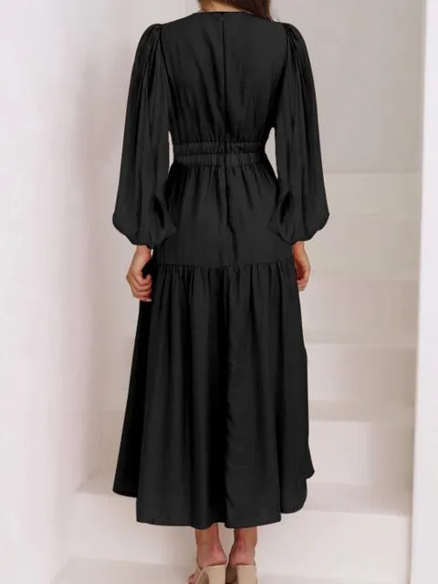 Tristan Deep V-Neck Balloon Sleeve Plain Maxi Dress