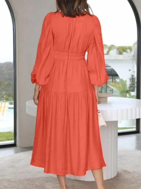 Tristan Deep V-Neck Balloon Sleeve Plain Maxi Dress