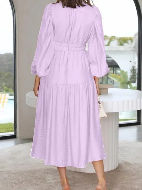 Tristan Deep V-Neck Balloon Sleeve Plain Maxi Dress