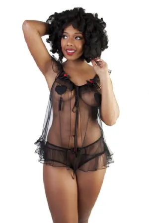 Tulle Babydoll and High-Waist Brief - Black -