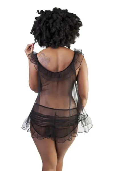 Tulle Babydoll and High-Waist Brief - Black -