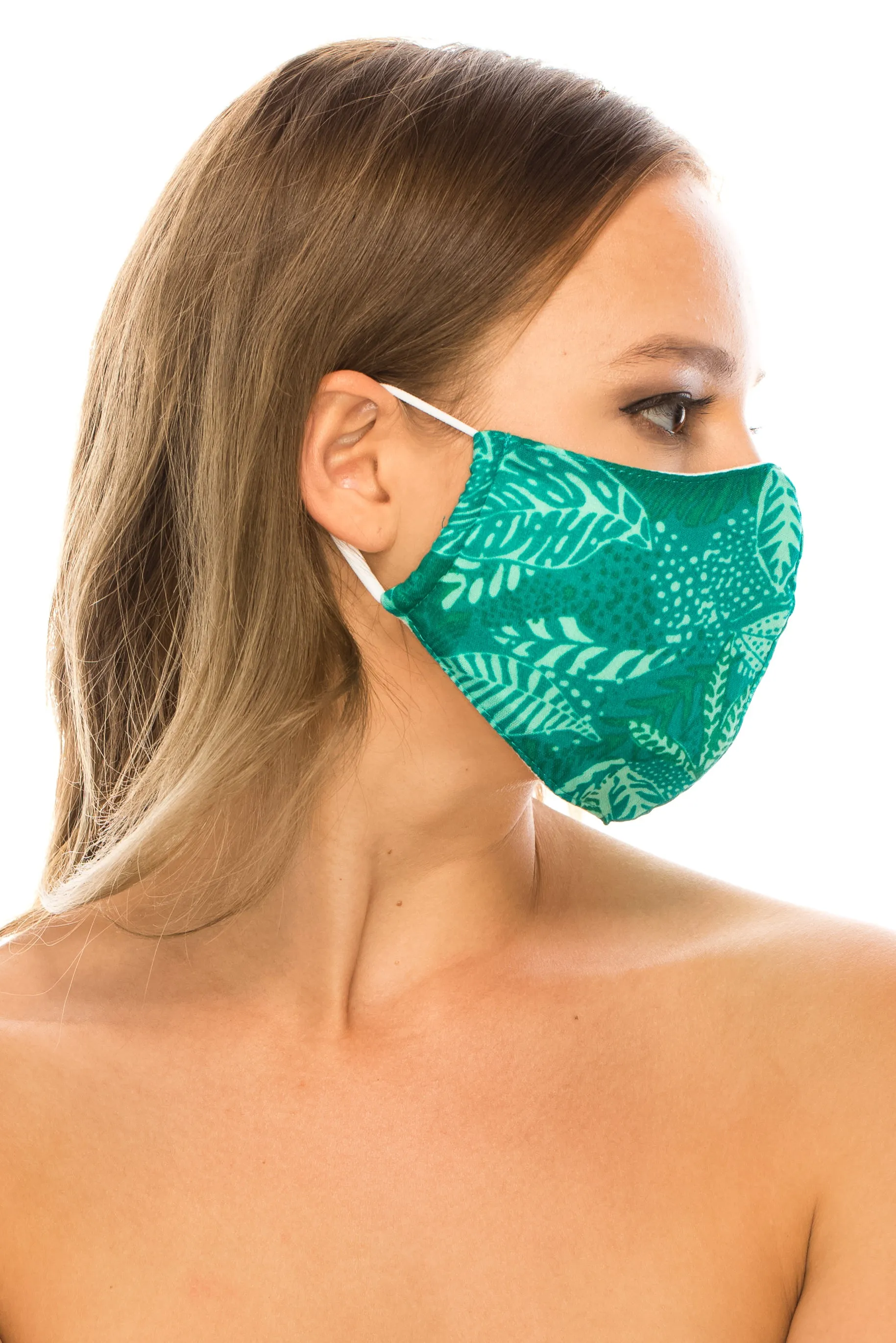 unik Face Mask,  Cotton Blend, 2 layers, Green Leaf, Washable, Reusable Mask, Adult Size