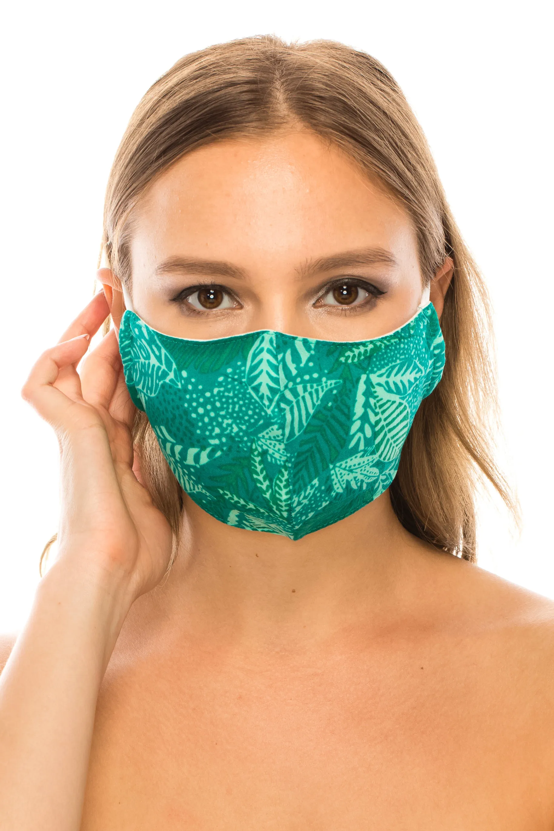 unik Face Mask,  Cotton Blend, 2 layers, Green Leaf, Washable, Reusable Mask, Adult Size