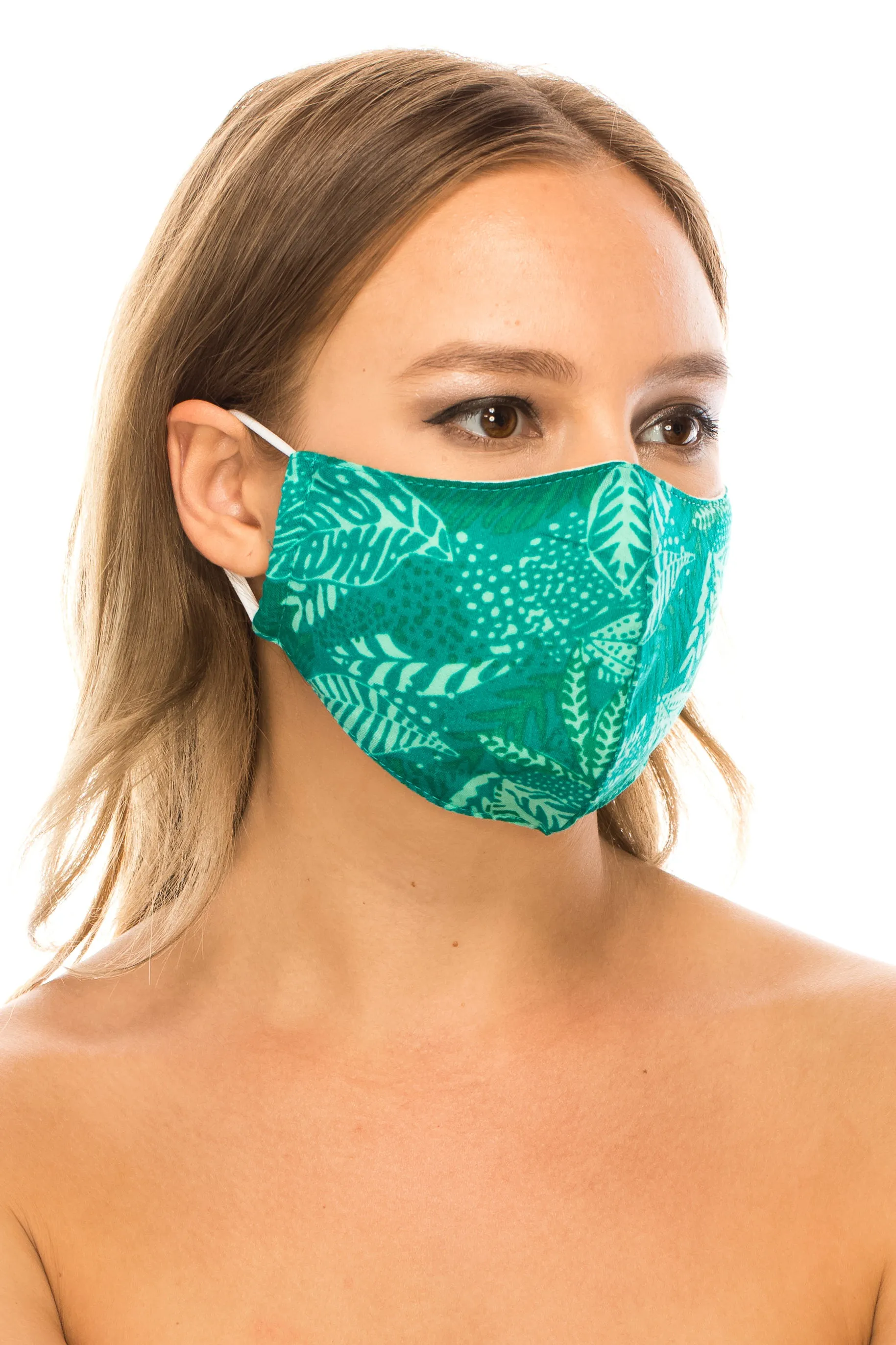unik Face Mask,  Cotton Blend, 2 layers, Green Leaf, Washable, Reusable Mask, Adult Size