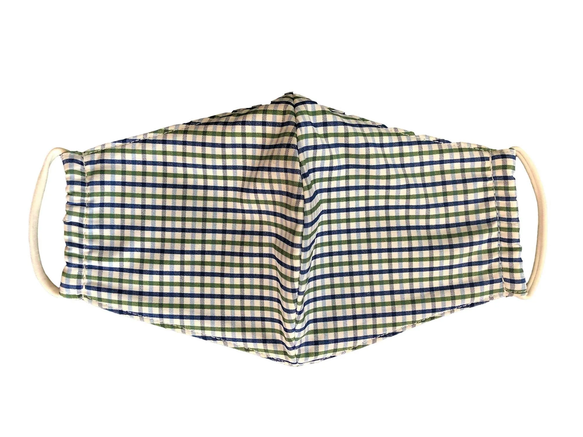 unik Face Mask,  Cotton Blend, 2 layers, Green Plaid, Washable, Reusable Mask, Adult Size