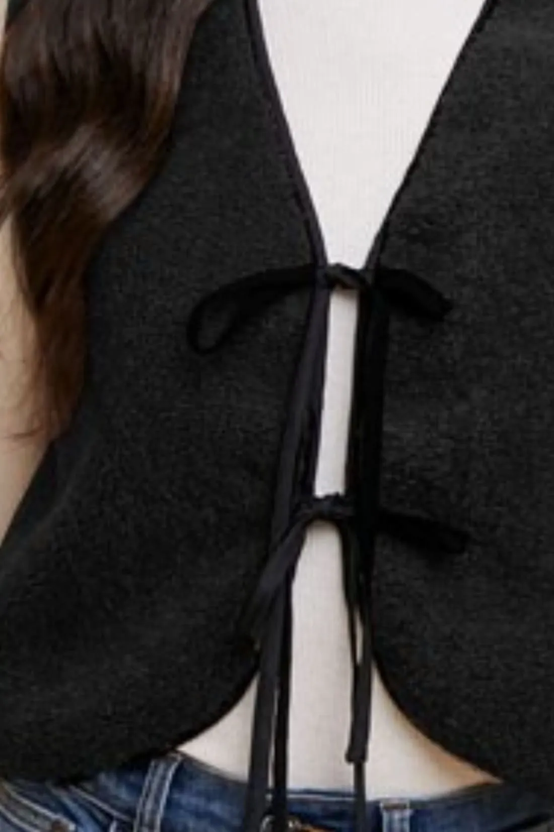 V-Neck Tie Detail Vest in Black