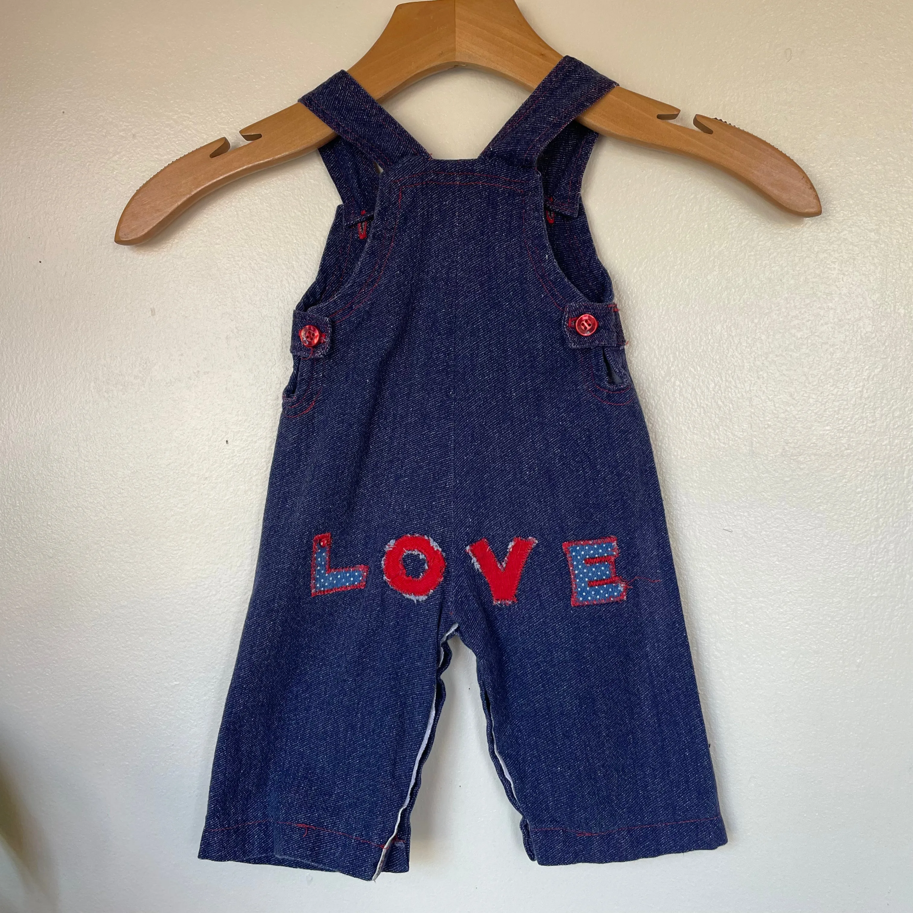 Vintage Handmade 60s 70s unisex denim look overalls romper onesie with patches // (HT2366)