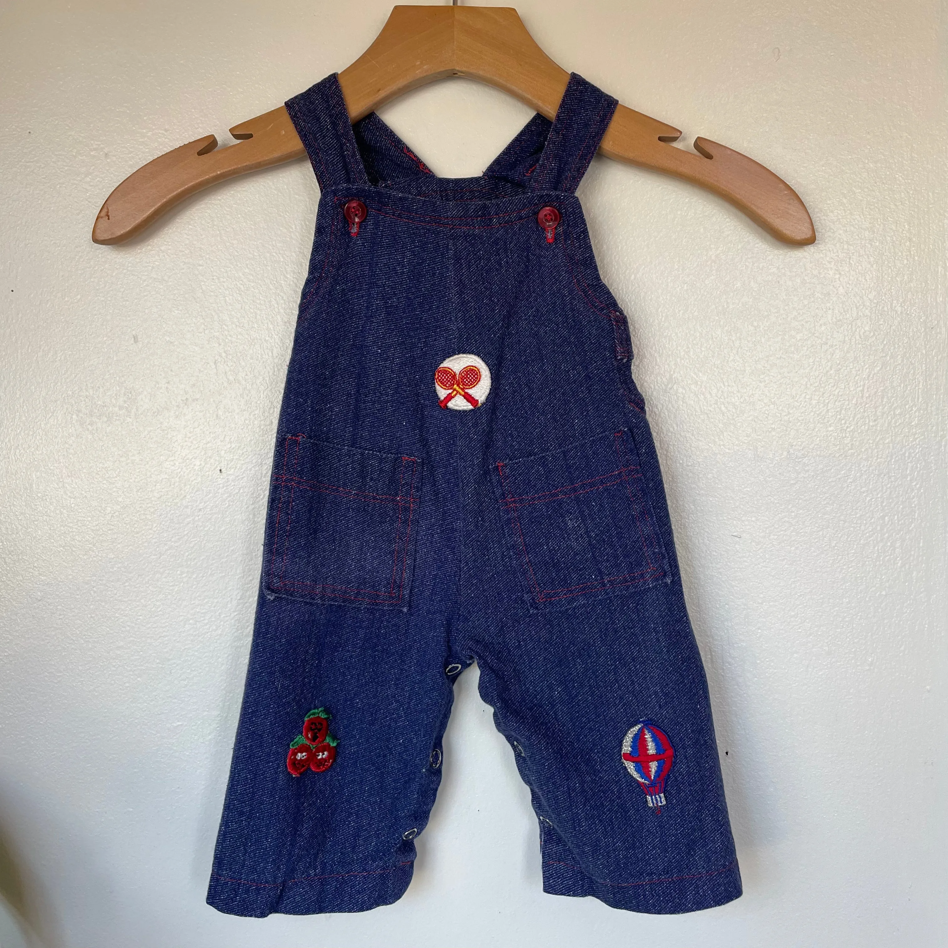 Vintage Handmade 60s 70s unisex denim look overalls romper onesie with patches // (HT2366)