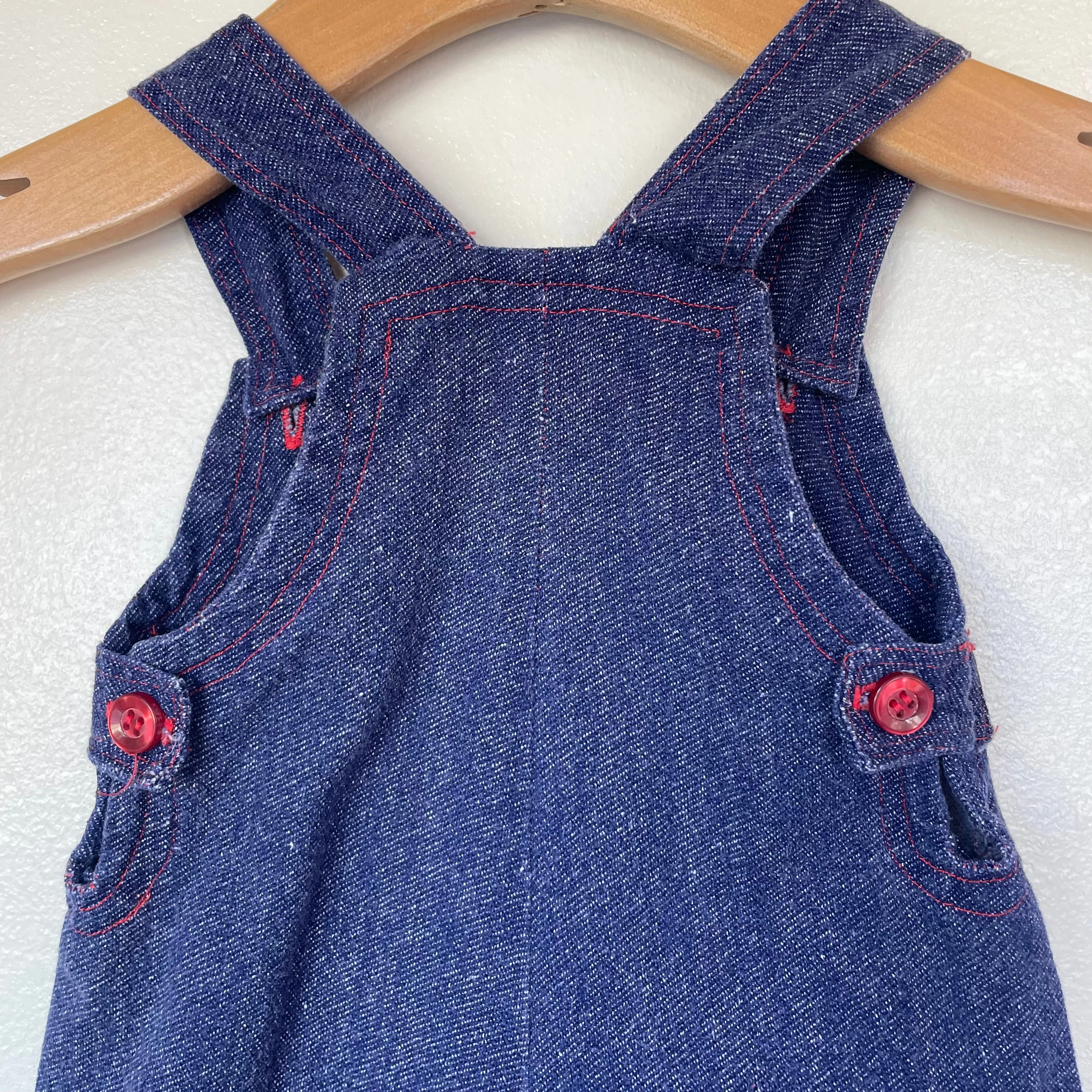 Vintage Handmade 60s 70s unisex denim look overalls romper onesie with patches // (HT2366)