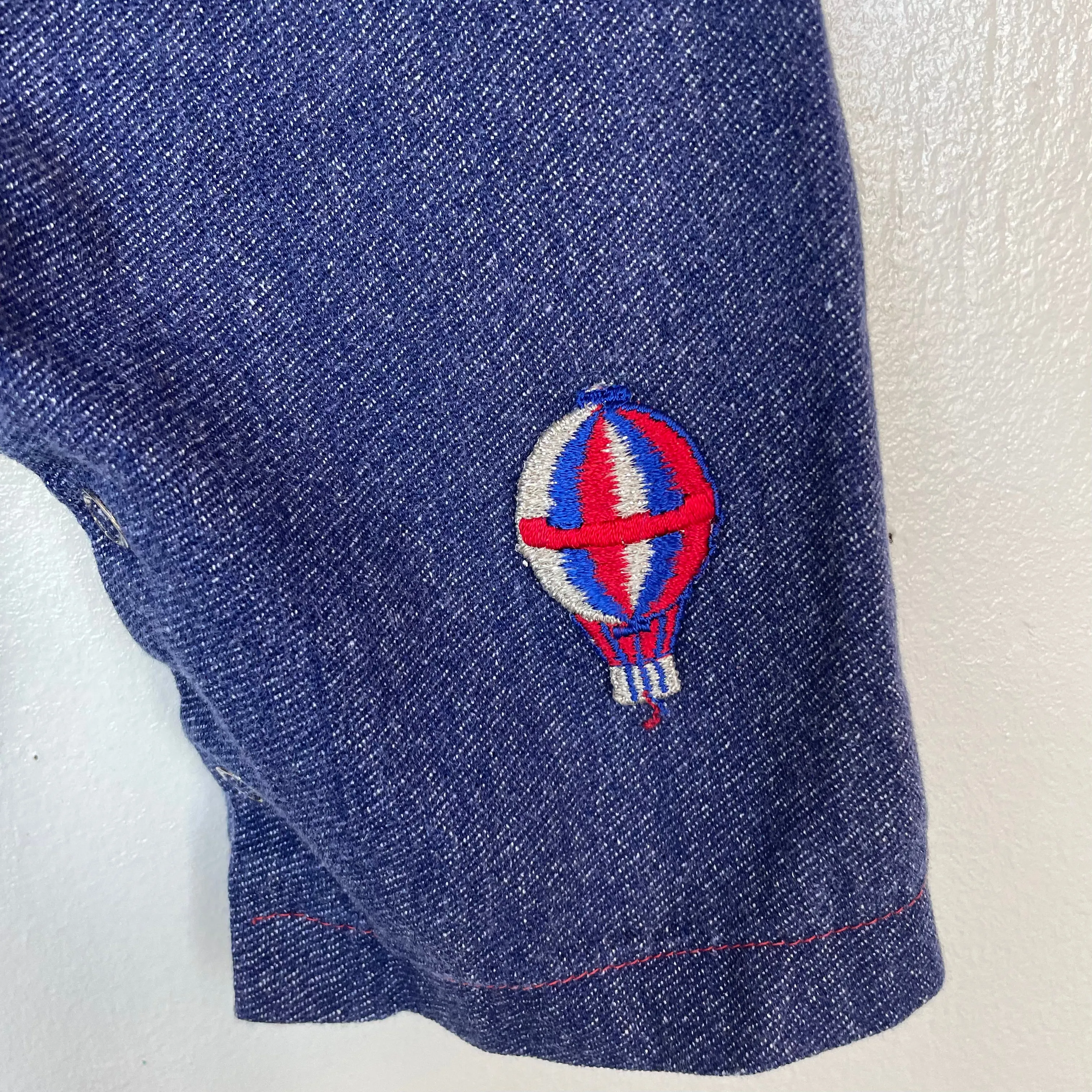 Vintage Handmade 60s 70s unisex denim look overalls romper onesie with patches // (HT2366)