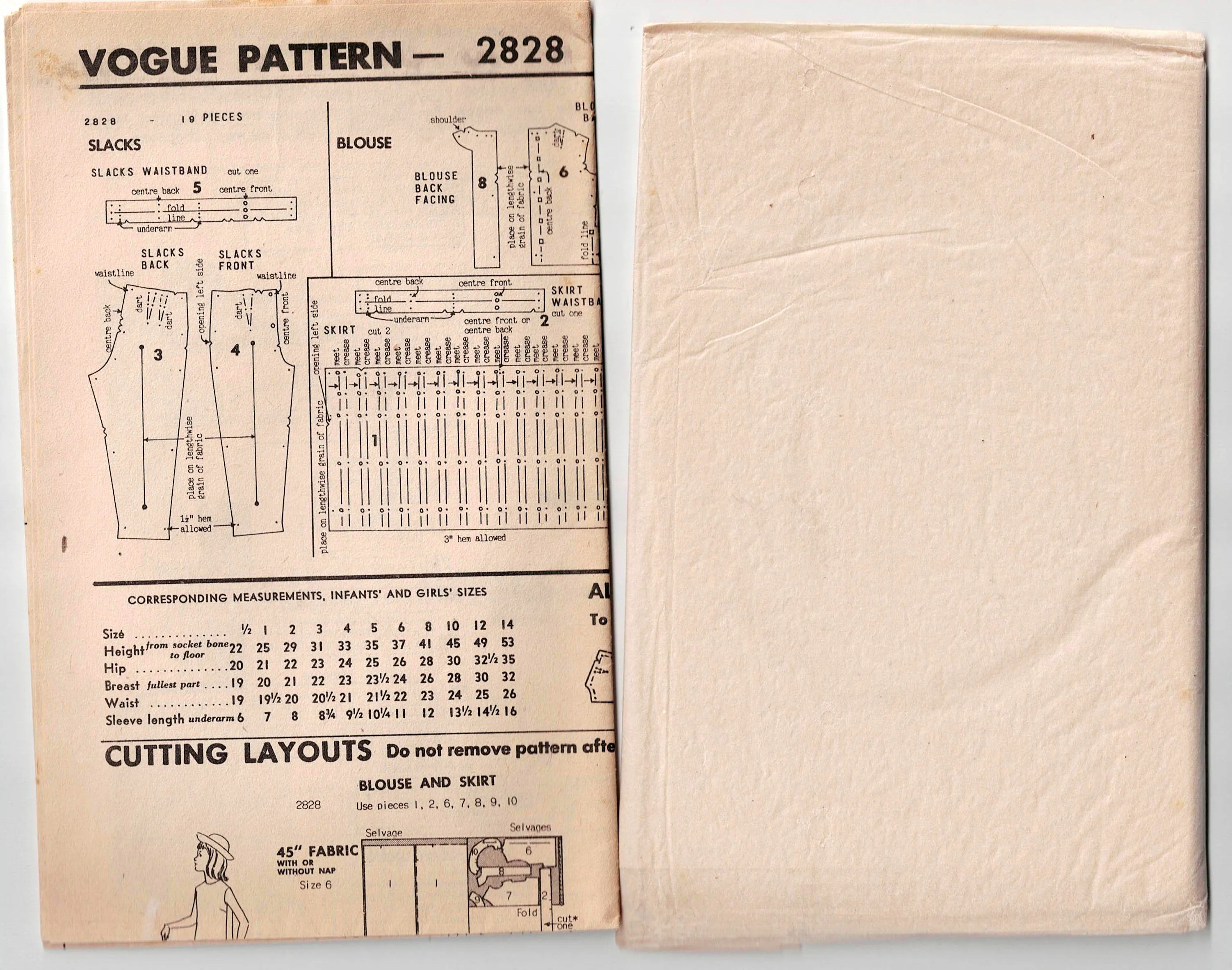 Vogue 2828 Girls Jacket Blouse Skirt & Pants 1960s Vintage Sewing Pattern Size 8