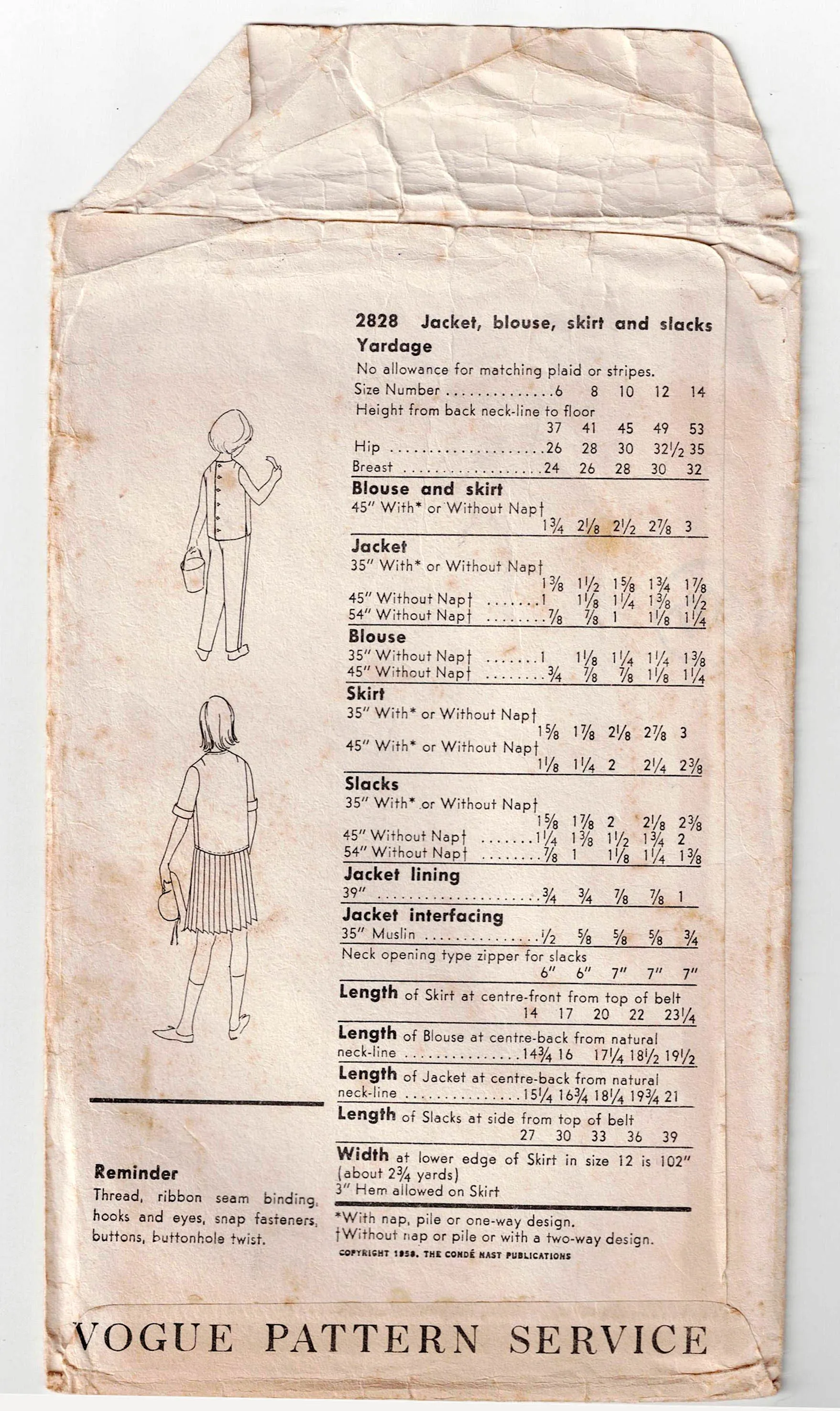 Vogue 2828 Girls Jacket Blouse Skirt & Pants 1960s Vintage Sewing Pattern Size 8