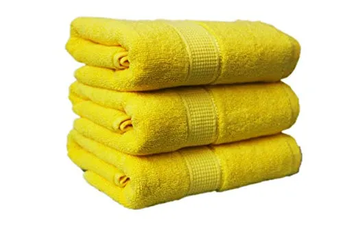 Whatever at Home - 100% Cotton Premium Hand & Sports Towel Set of 3, 65 x 40 cm, Super Absorbency, Ring Spun Cotton for Soft Feel, Yellow Colour - 400 GSM