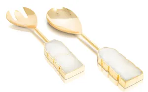 White agate serving fork and spoon