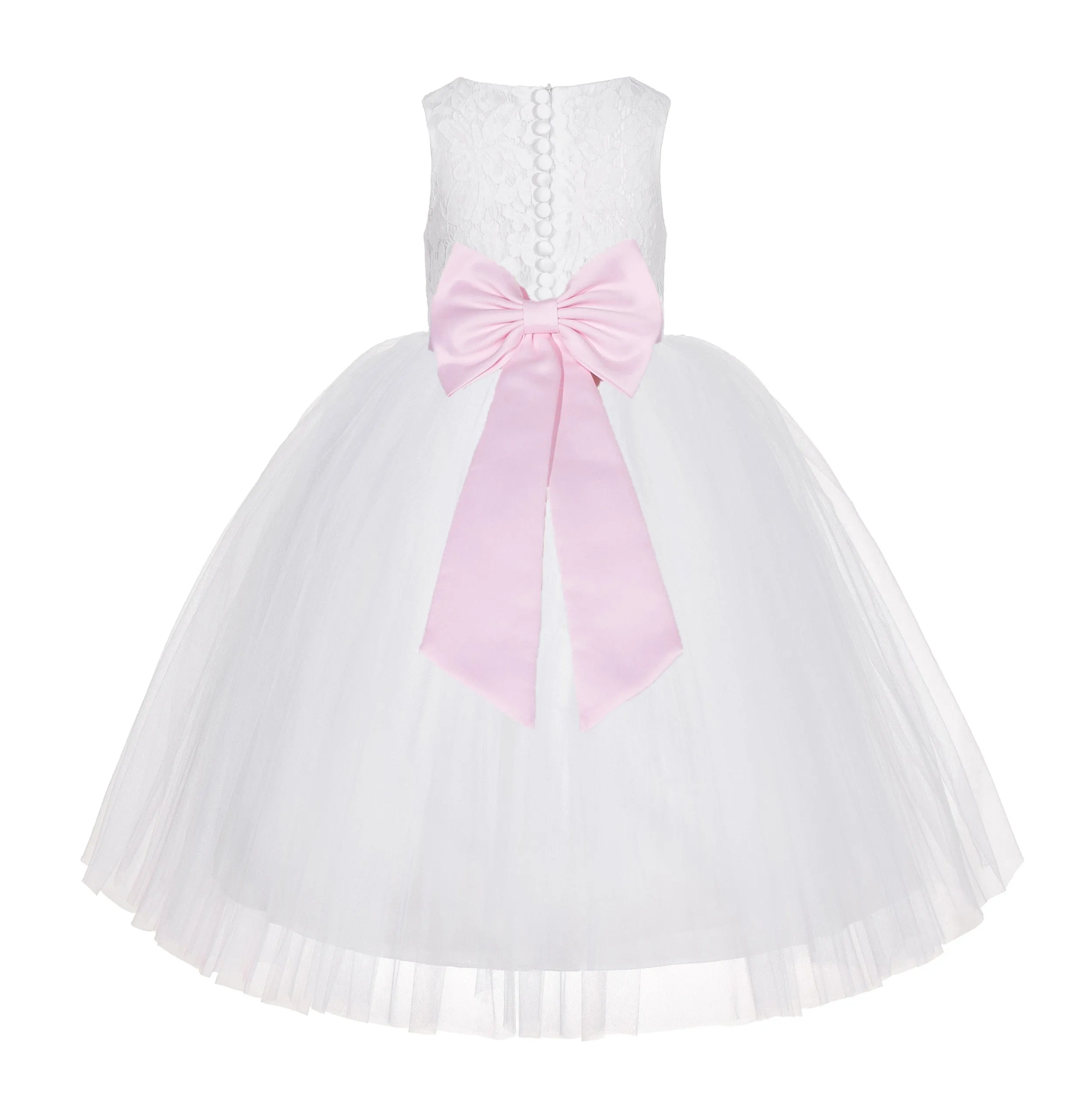 White Floral Lace Flower Girl Dress Special Occasions Wedding Christening Communion Baptism LG7(1)
