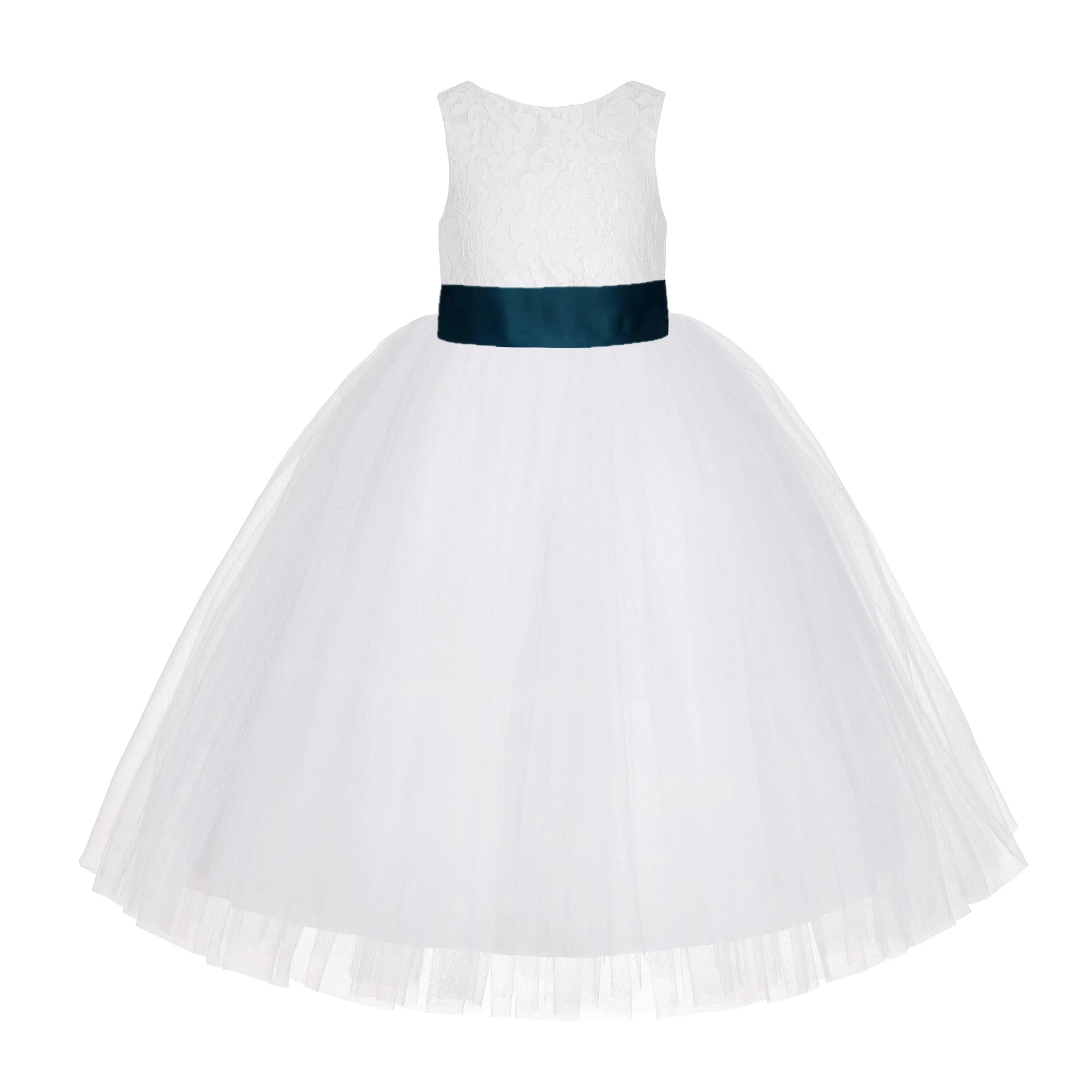 White Floral Lace Flower Girl Dress Special Occasions Wedding Christening Communion Baptism LG7(1)