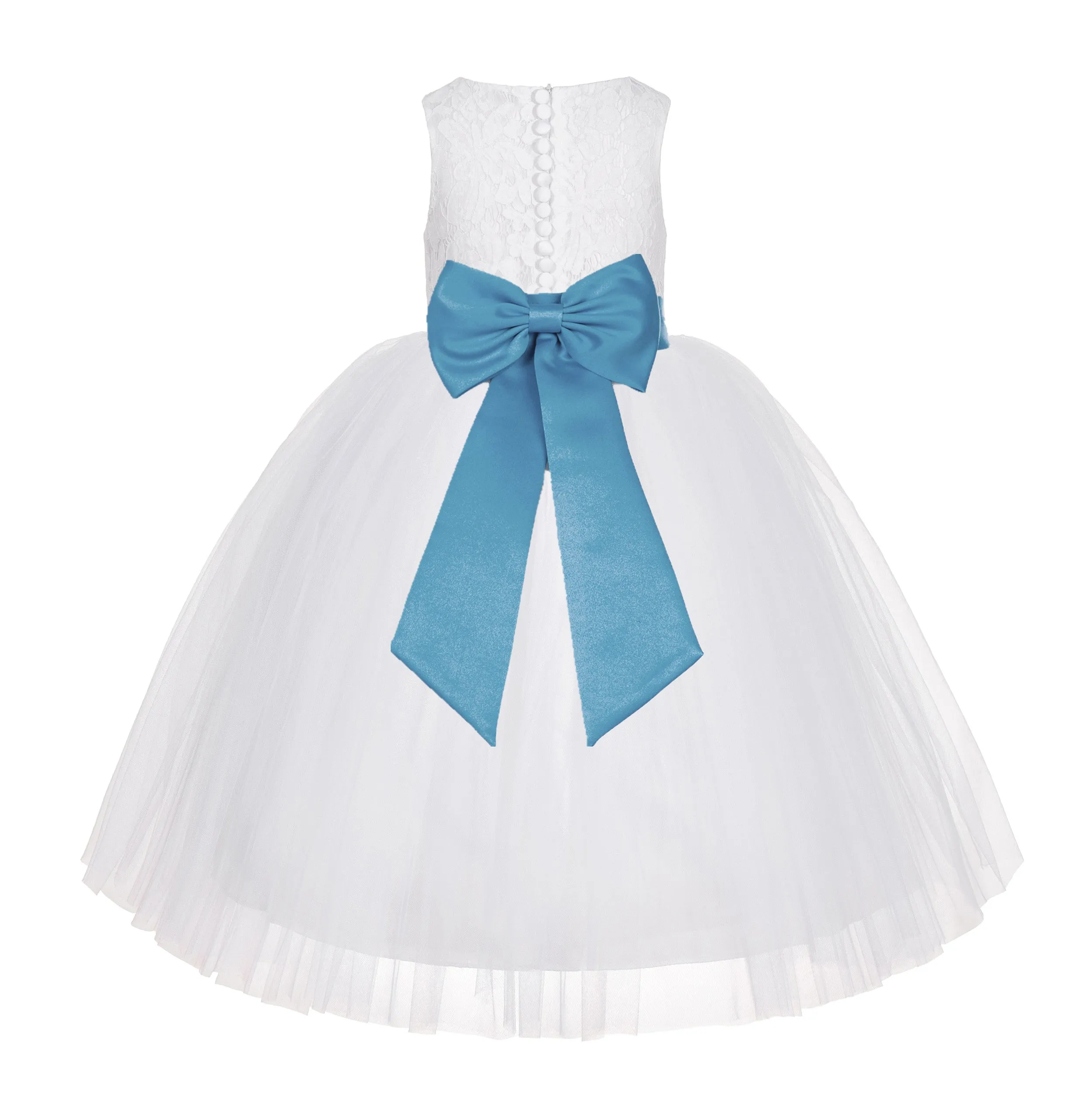 White Floral Lace Flower Girl Dress Special Occasions Wedding Christening Communion Baptism LG7(1)