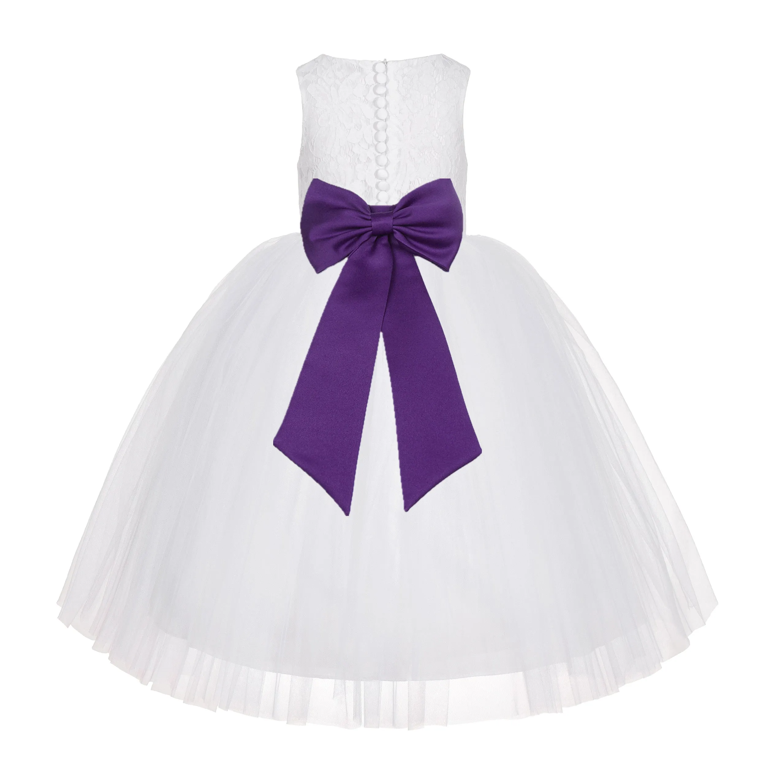 White Floral Lace Flower Girl Dress Special Occasions Wedding Christening Communion Baptism LG7(1)