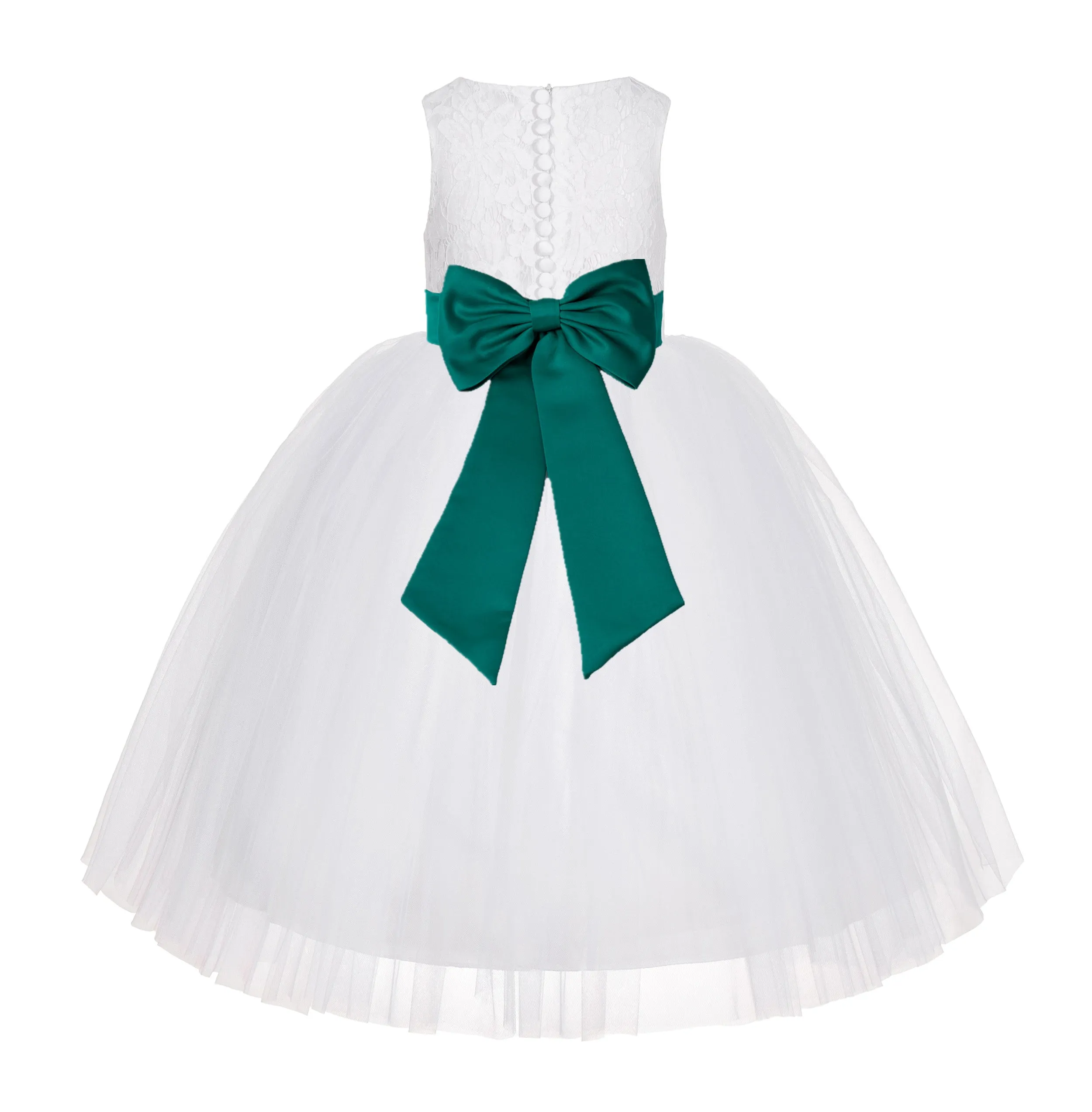 White Floral Lace Flower Girl Dress Special Occasions Wedding Christening Communion Baptism LG7(1)