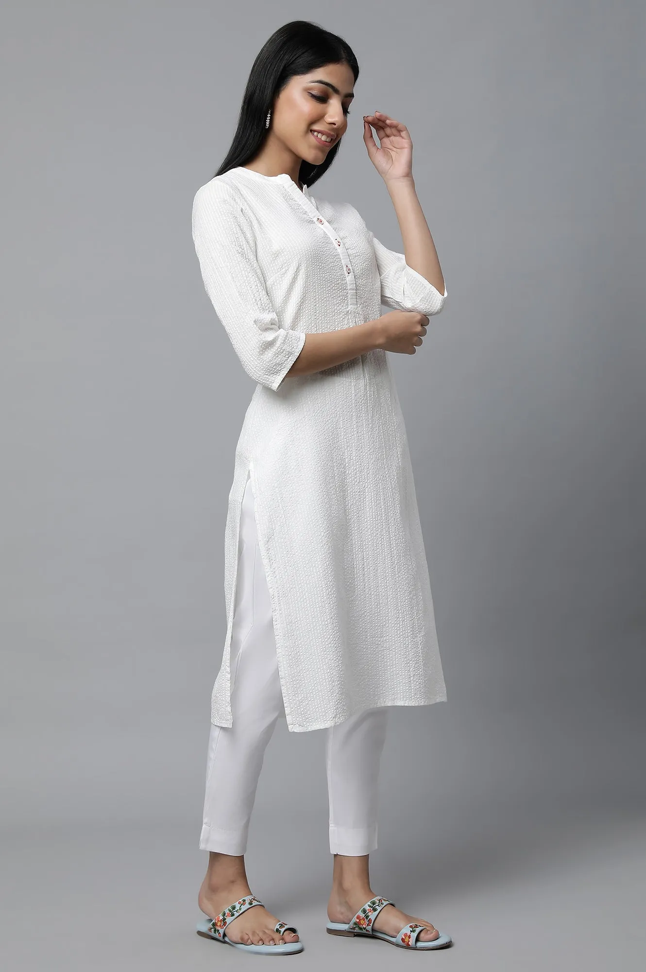 White Seer Sucker kurta & Trouser Set