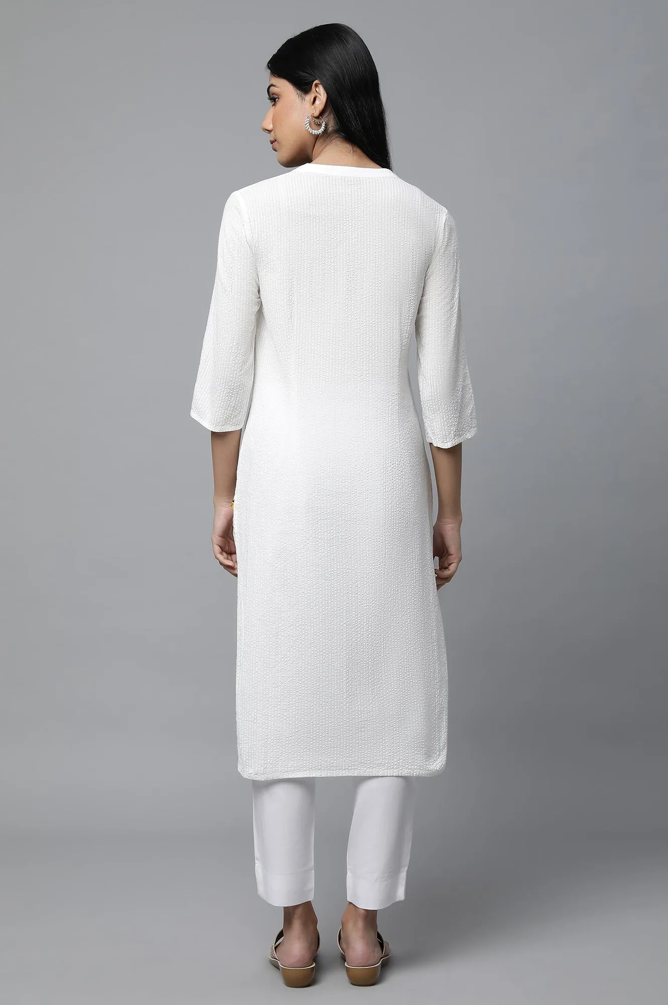 White Seer Sucker kurta & Trouser Set