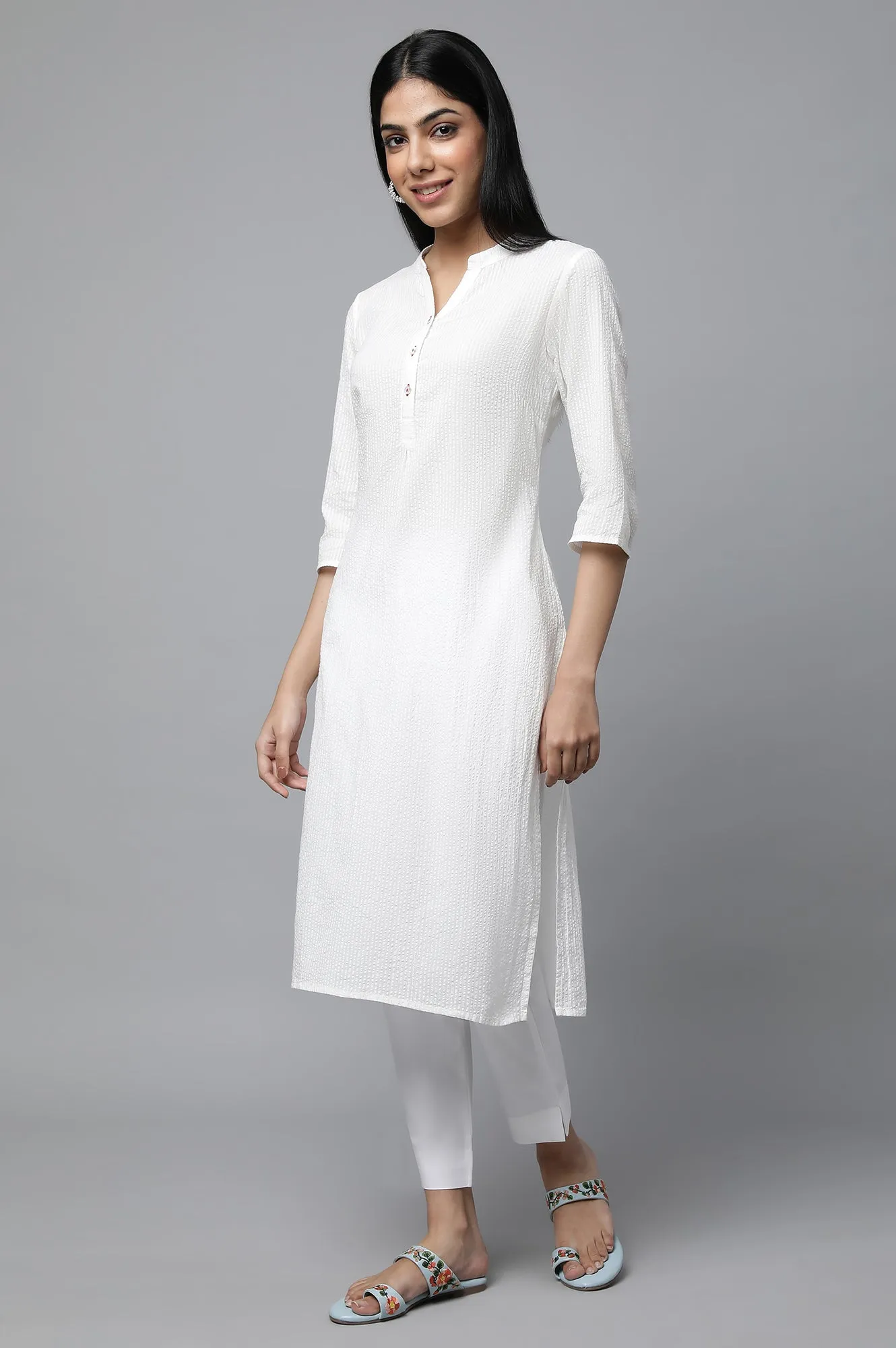 White Seer Sucker kurta & Trouser Set