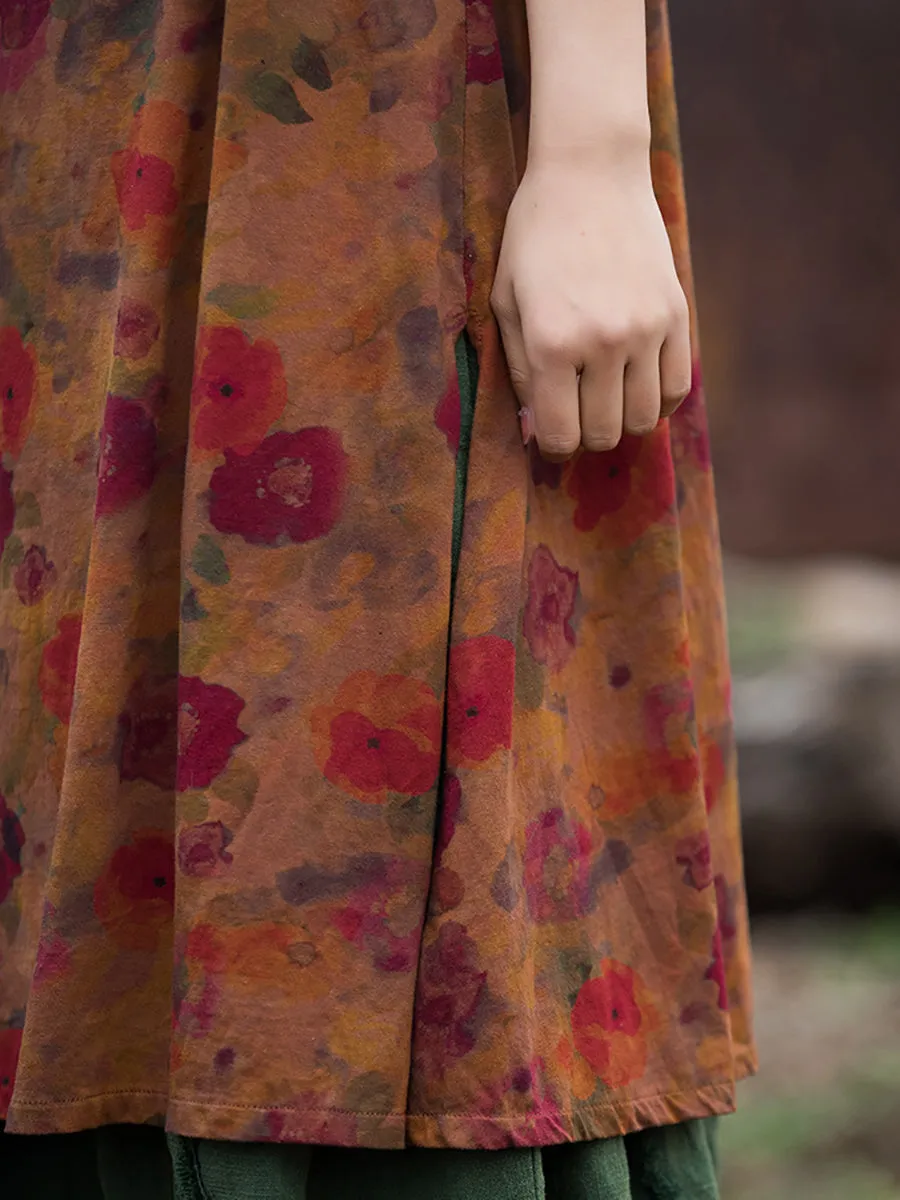 Women Summer Retro Floral Worn Loose Vest Dress