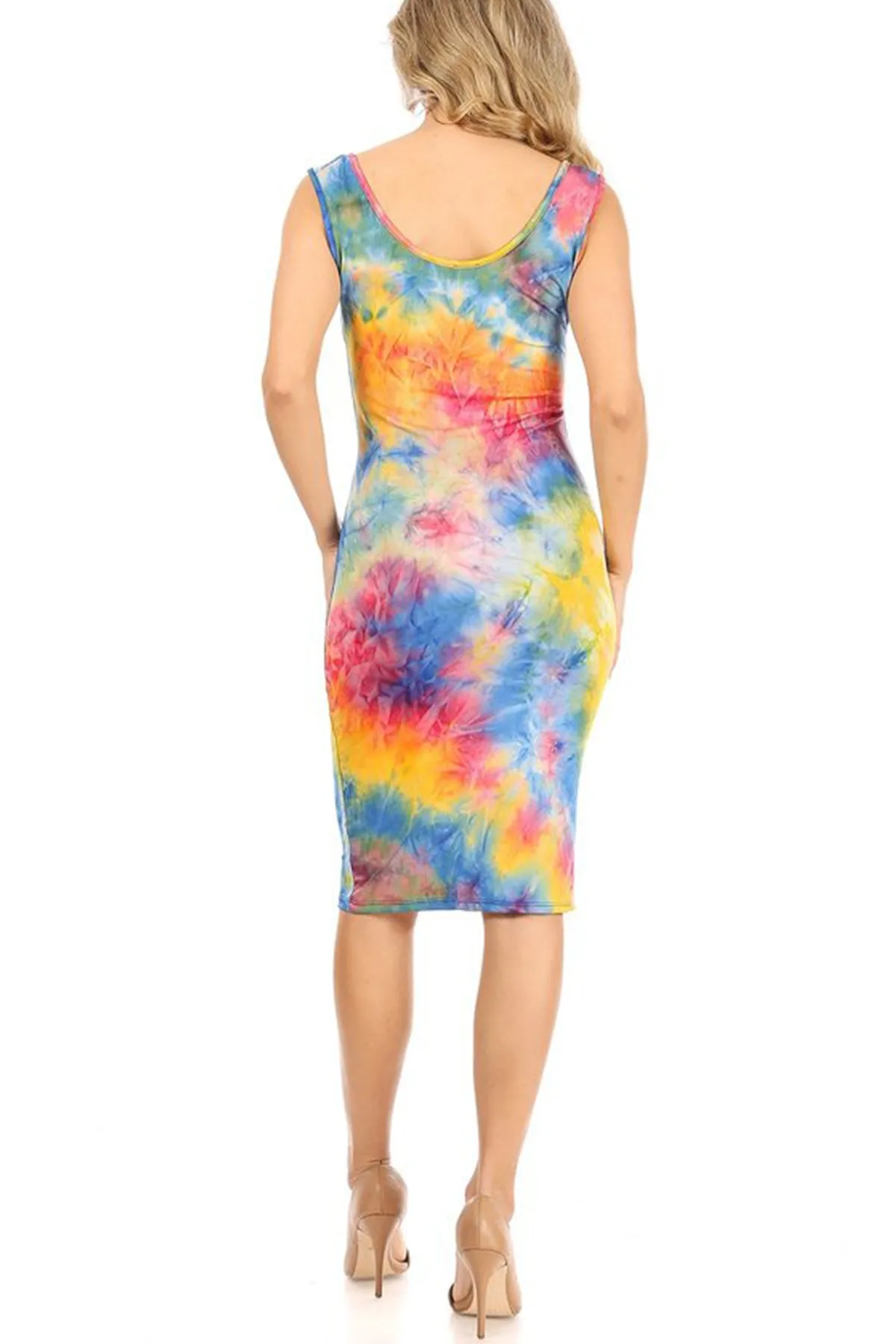 Women's Casual Fitted Bodycon Solid Scoop Neck Sleeveless Basic Cami Midi Dress