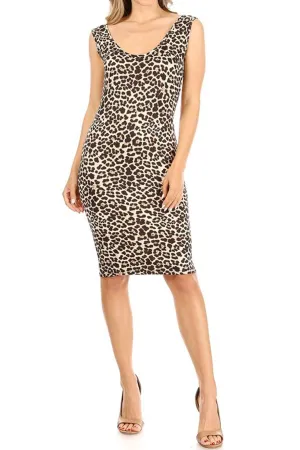 Women's Casual Fitted Bodycon Solid Scoop Neck Sleeveless Basic Cami Midi Dress