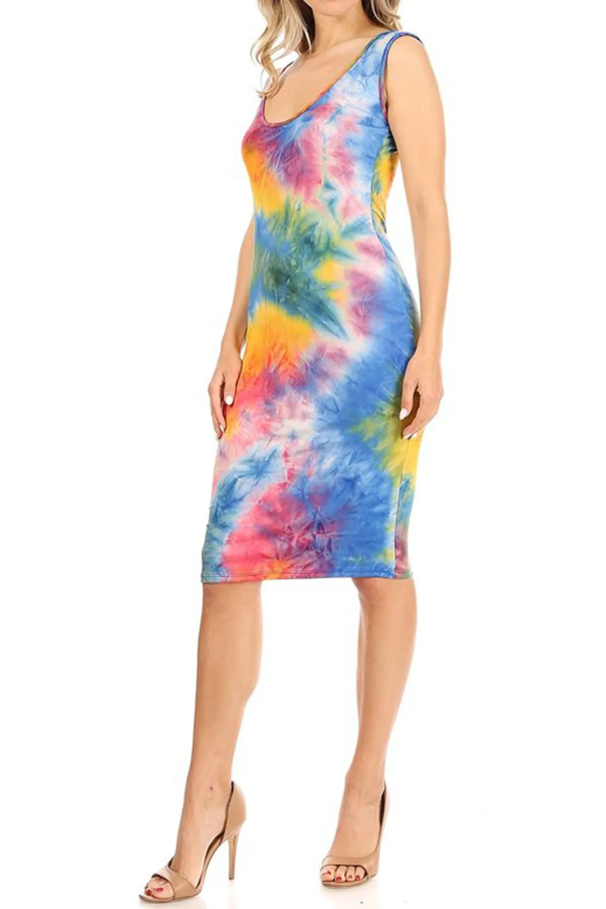 Women's Casual Fitted Bodycon Solid Scoop Neck Sleeveless Basic Cami Midi Dress
