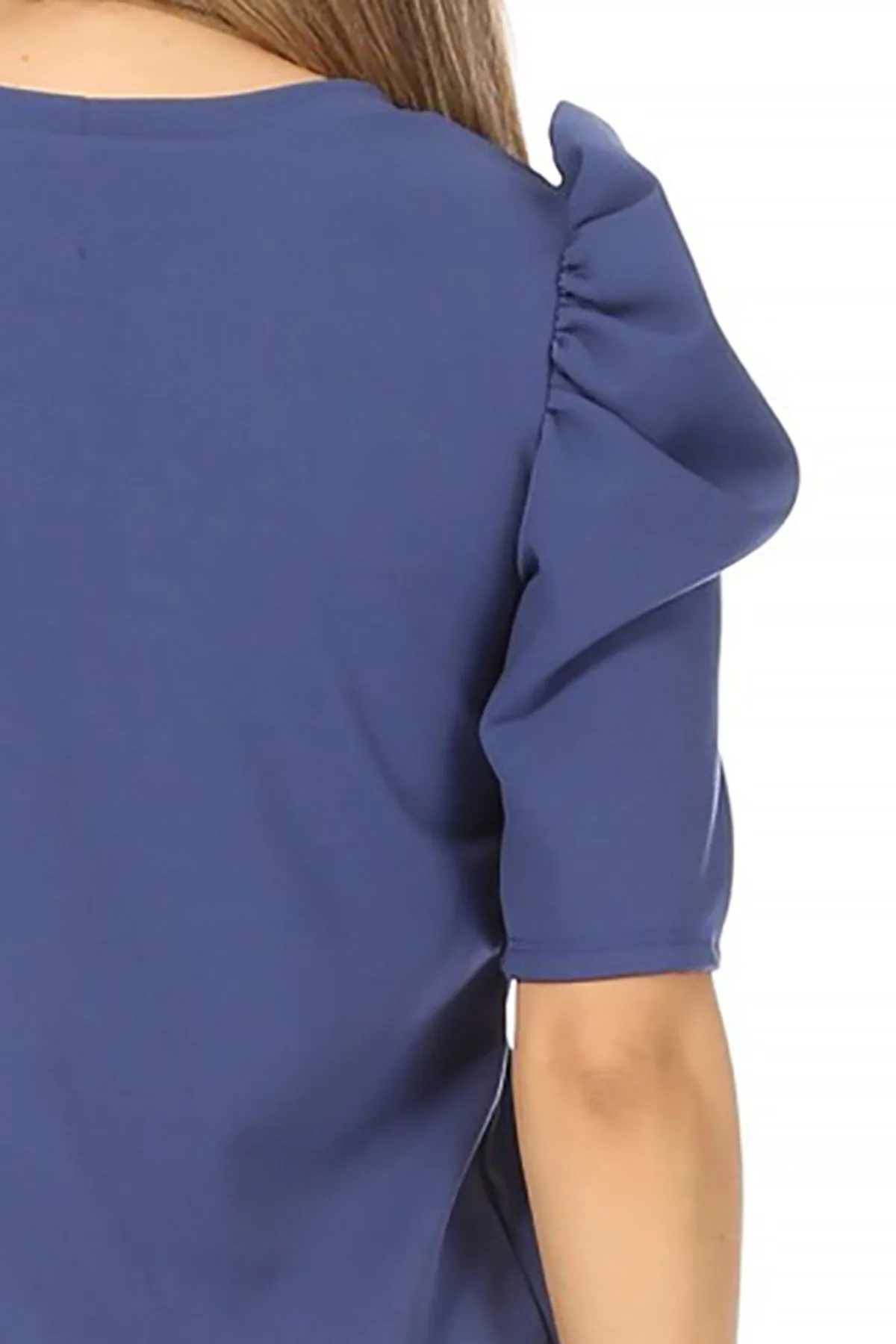 Women's Casual Pull On Solid Round Neck Short Puff Sleeve Stretch Office Midi Dress