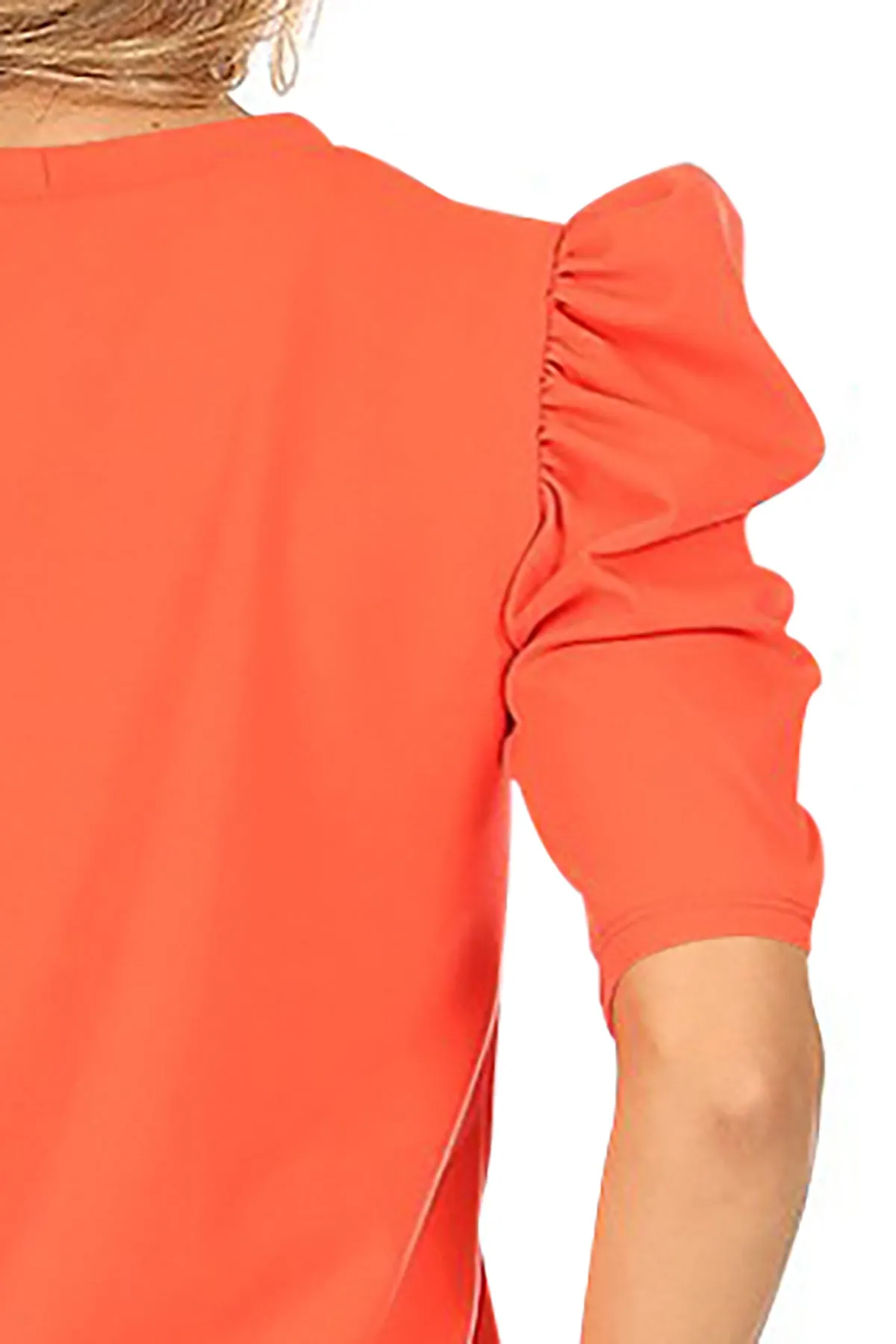 Women's Casual Pull On Solid Round Neck Short Puff Sleeve Stretch Office Midi Dress
