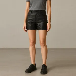 Women's Genuine Sheep Leather High-Waist Shorts