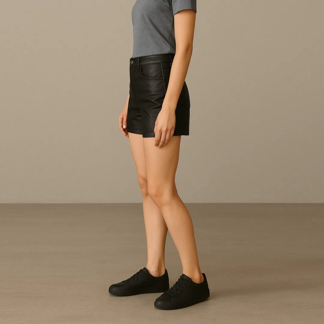 Women's Genuine Sheep Leather High-Waist Shorts
