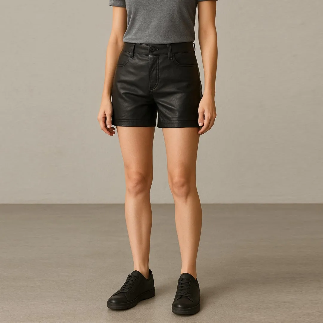Women's Genuine Sheep Leather High-Waist Shorts