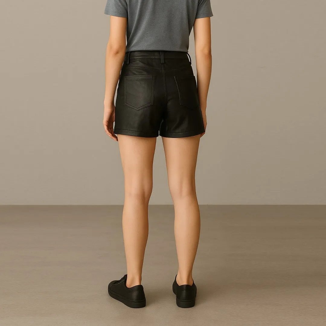 Women's Genuine Sheep Leather High-Waist Shorts