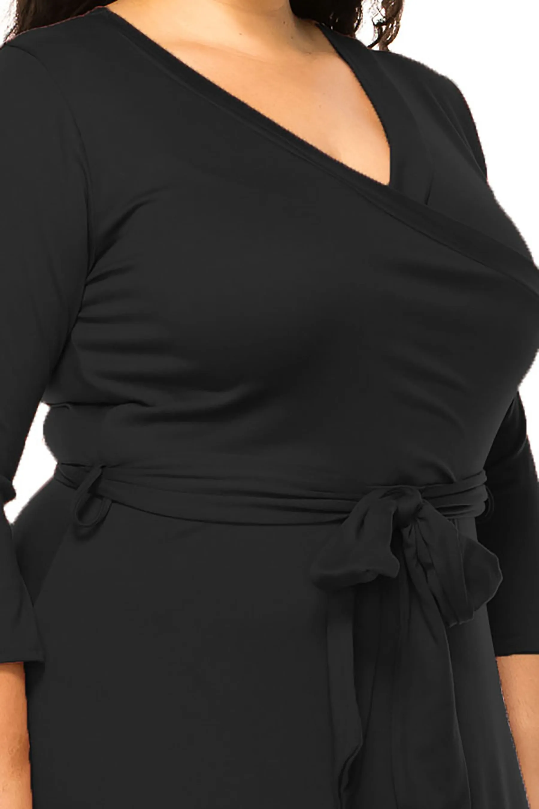 Women's Plus Size Wrap Dress 3/4 Sleeve V Neck Waist Tie