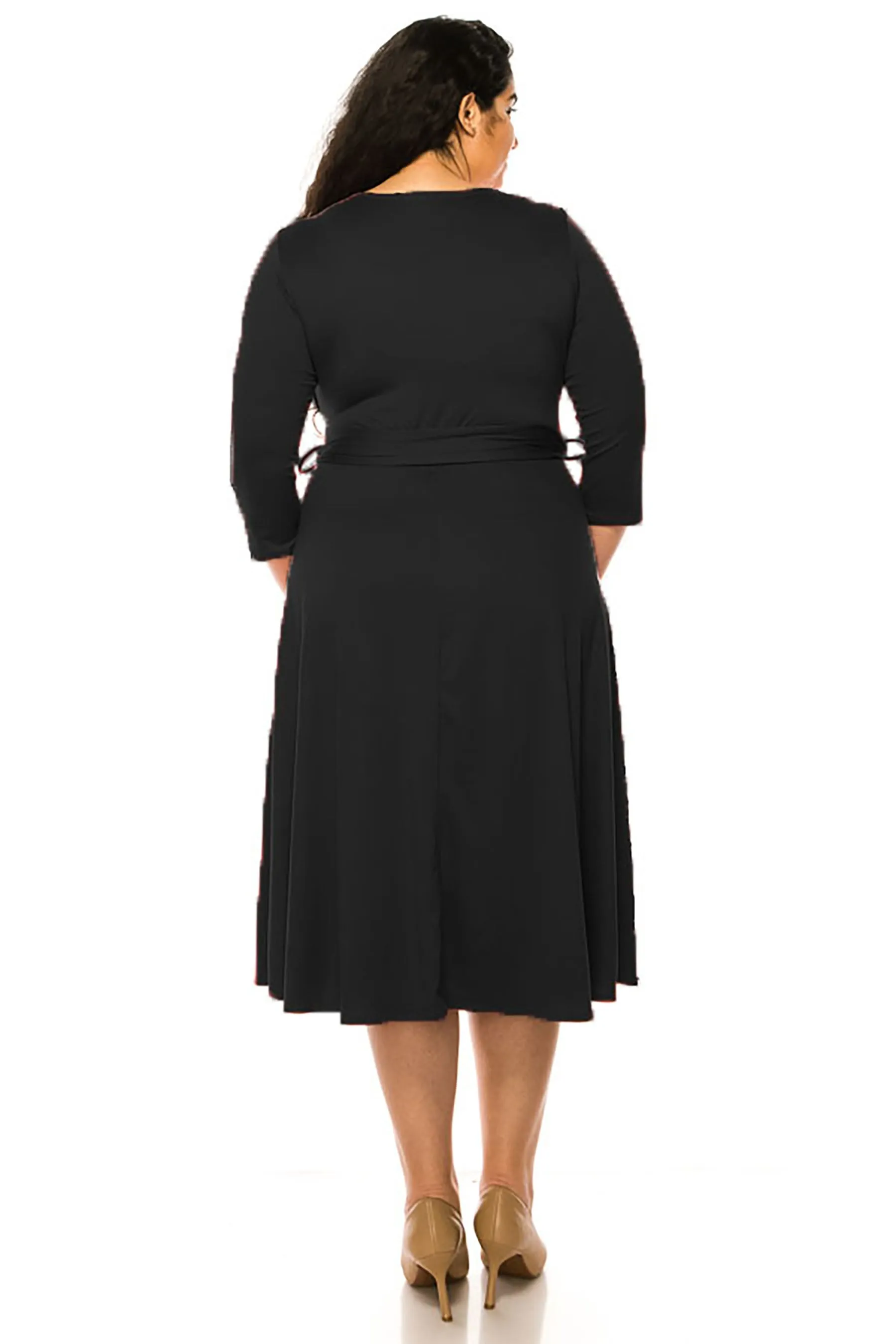 Women's Plus Size Wrap Dress 3/4 Sleeve V Neck Waist Tie