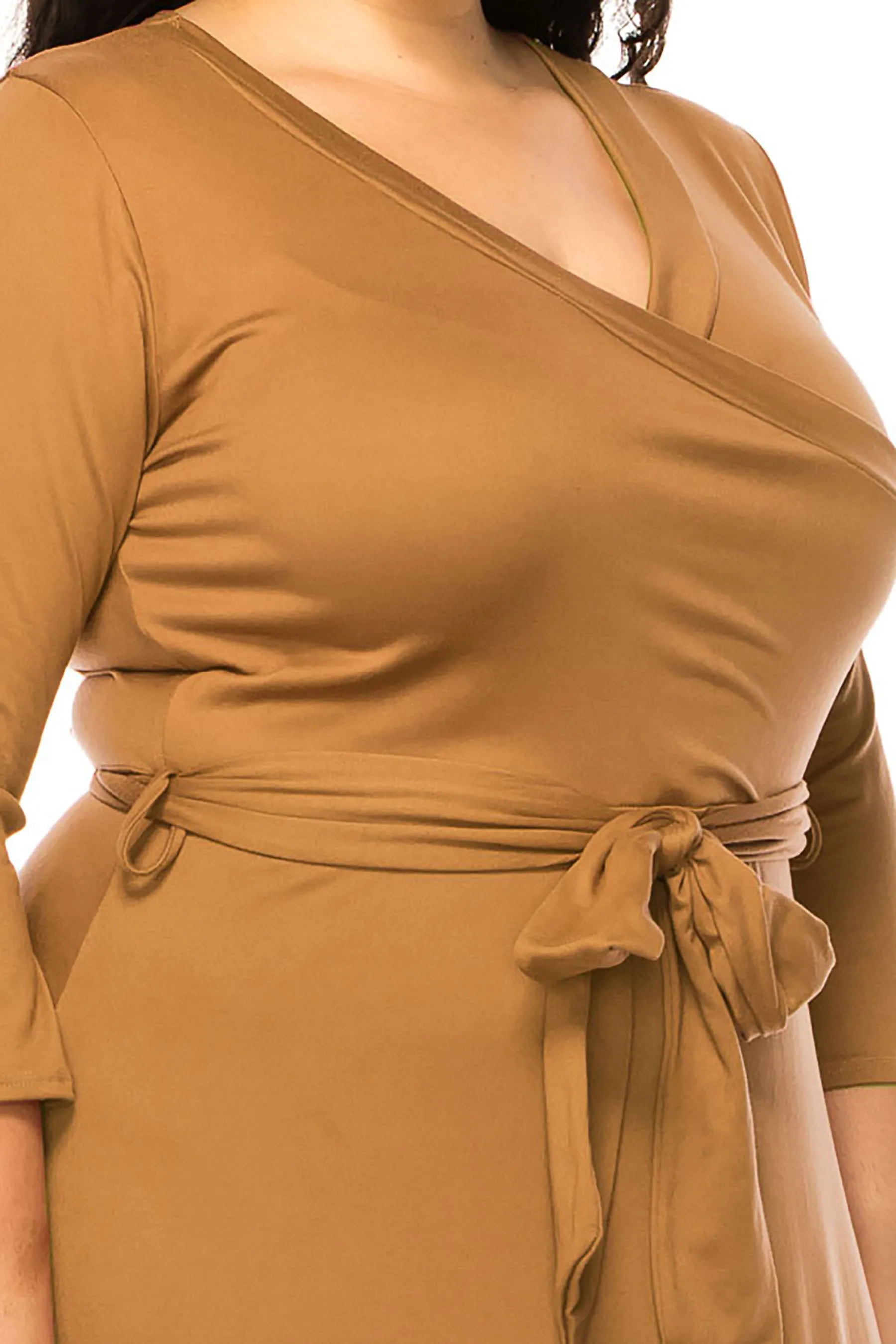 Women's Plus Size Wrap Dress 3/4 Sleeve V Neck Waist Tie