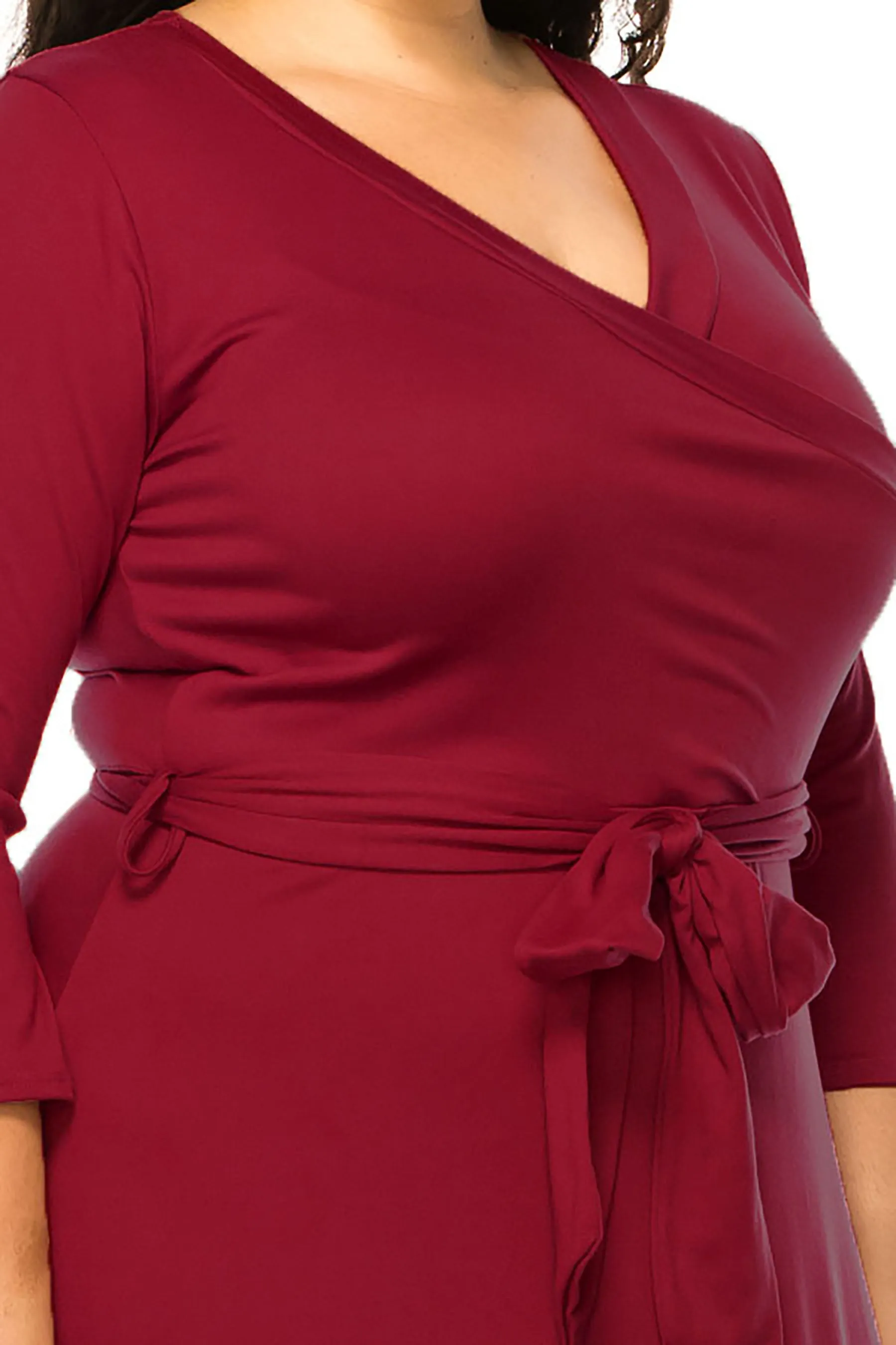 Women's Plus Size Wrap Dress 3/4 Sleeve V Neck Waist Tie
