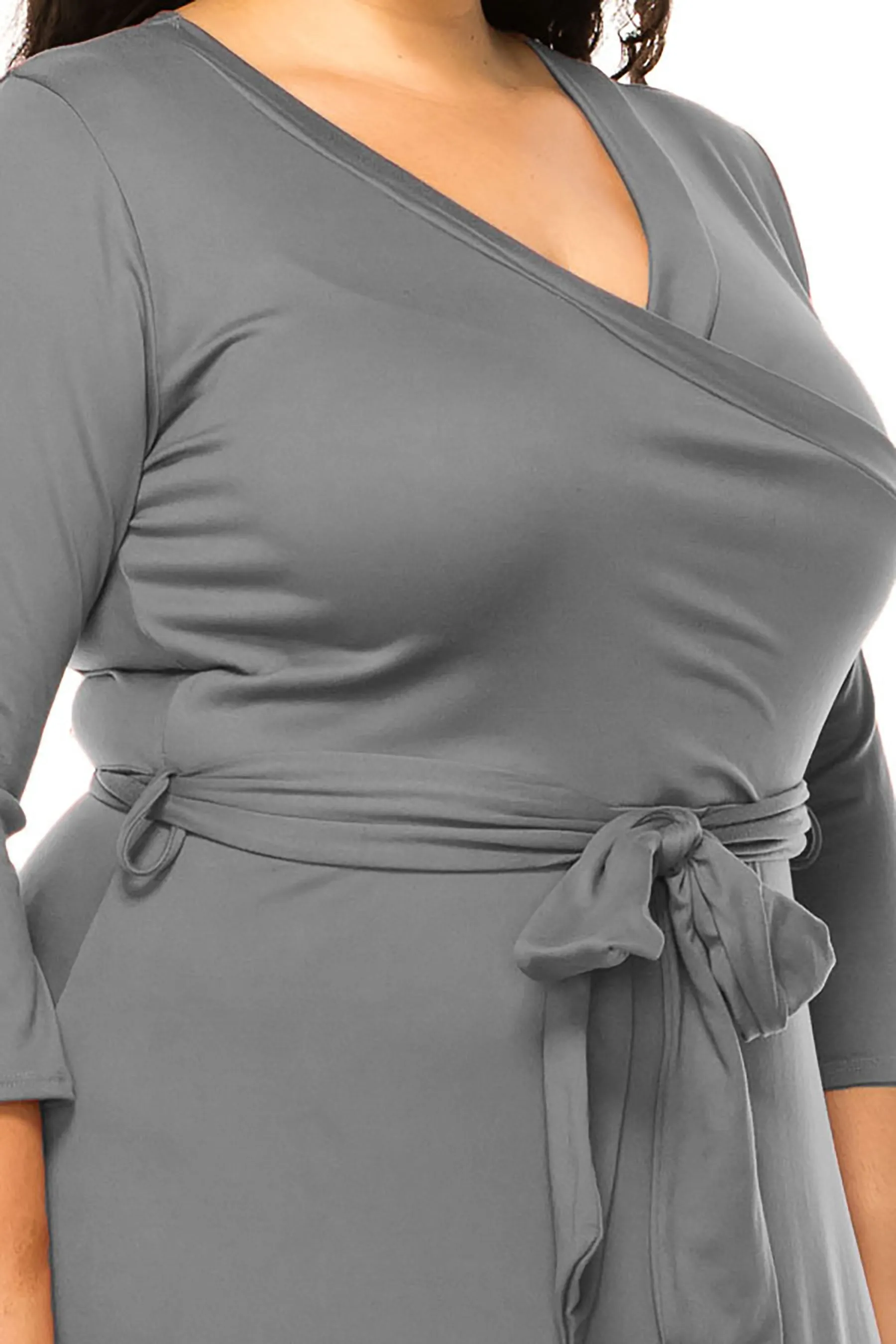 Women's Plus Size Wrap Dress 3/4 Sleeve V Neck Waist Tie