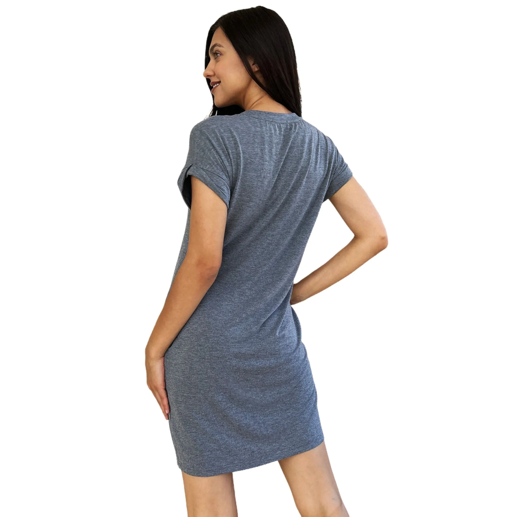 Women's Round Neck Short Sleeve Casual Dress with Pockets